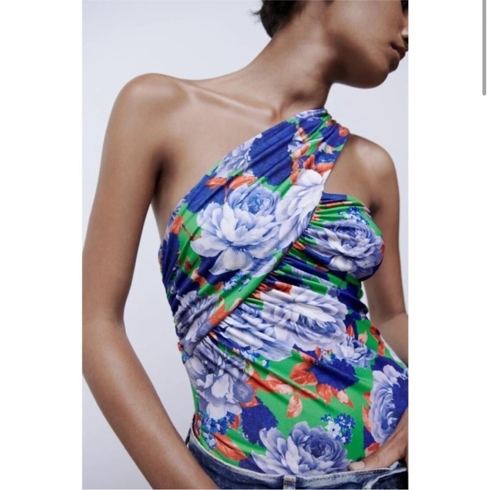 Zara Printed Asymmetrical Floral Bodysuit Size Small